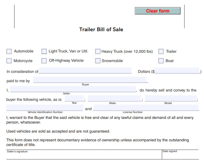 downloadable trailer bill of sale