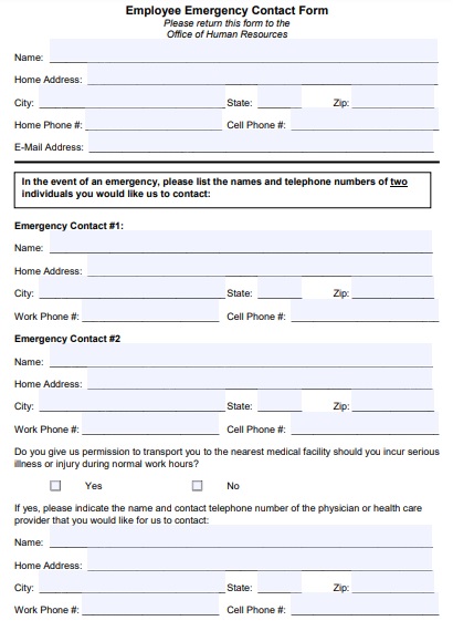 emergency contact form for employee