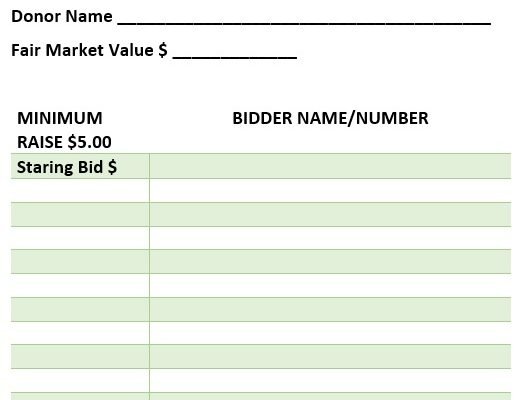 fillable silent auction bid sheet