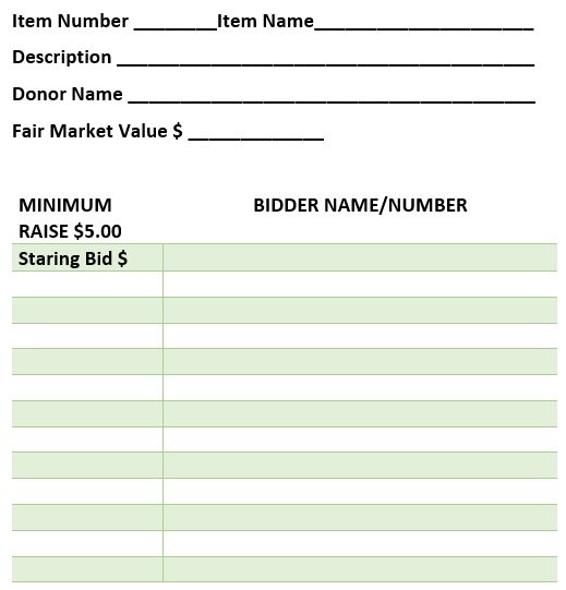 fillable silent auction bid sheet