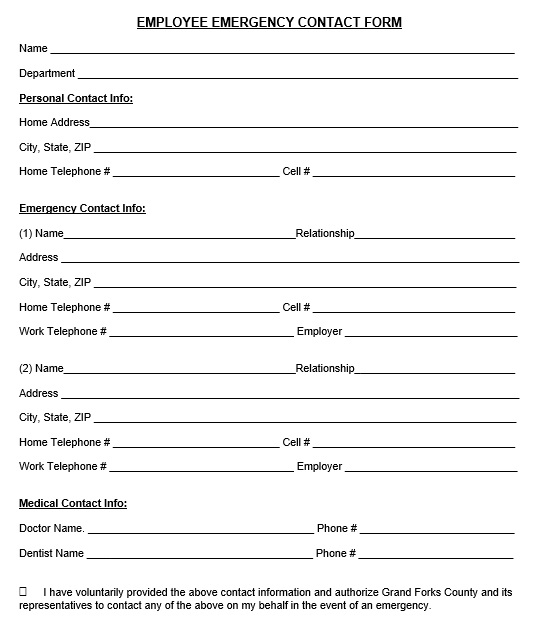 free employee emergency contact form