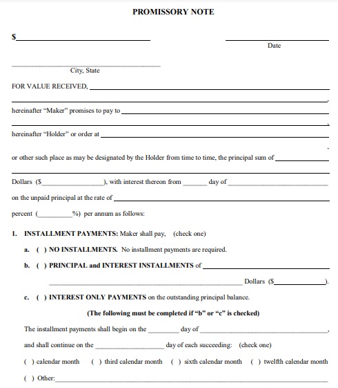 free promissory note template word document