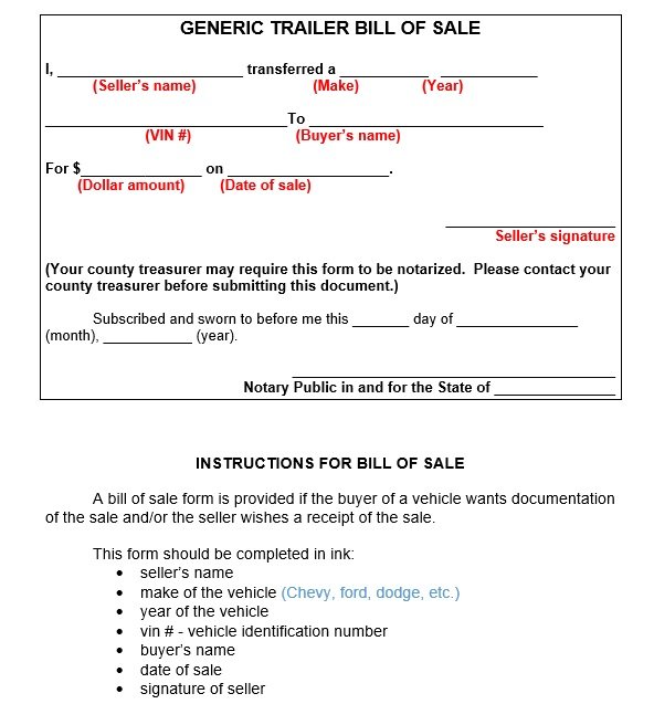 Free Printable Trailer Bill Of Sale Forms Word Pdf Best Collections