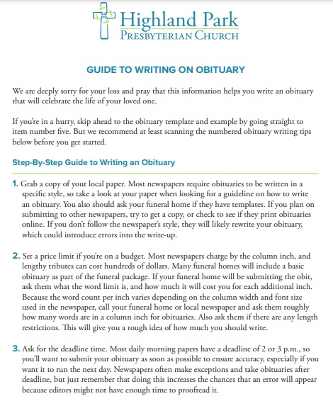 guide to writing an obituary template