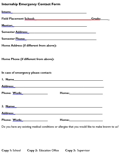 internship emergency contact form