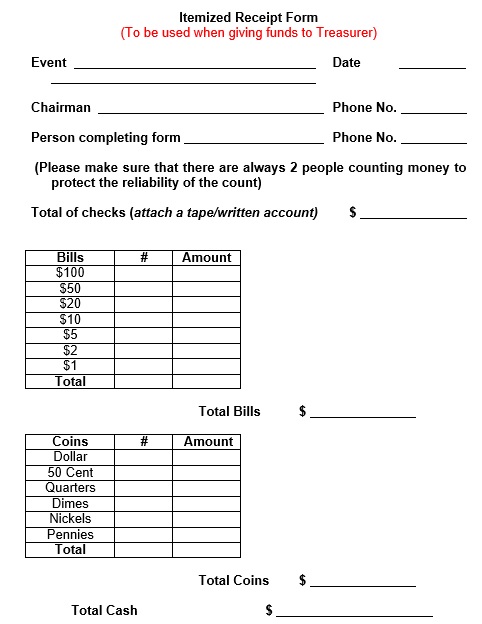 itemized sales receipt form