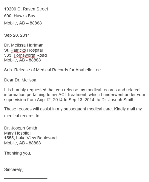 letter authorizing release of medical records