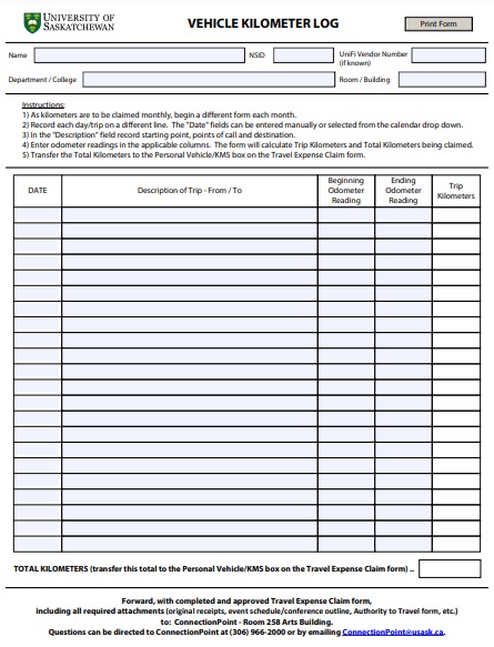 modern travel log sheet template
