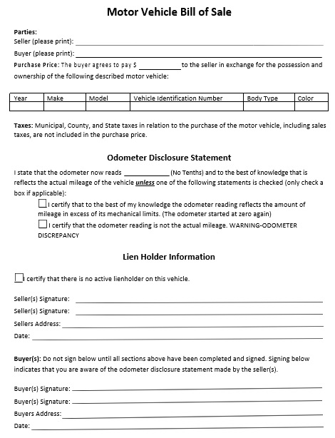 motorcycle purchase agreement template