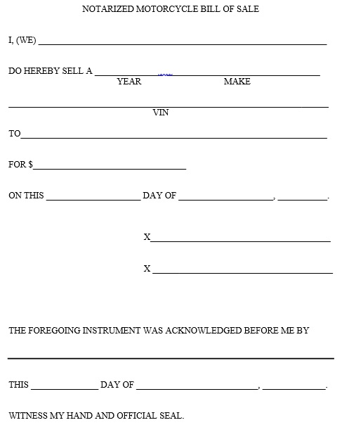 notarized motorcycle bill of sale form