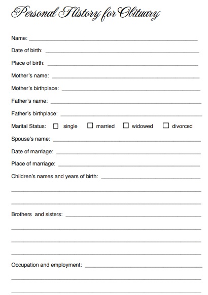 obituary outline form template
