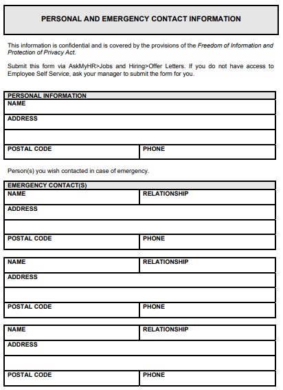 personal and emergency contact information form