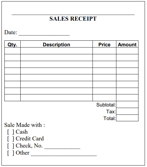 printable sales receipt template