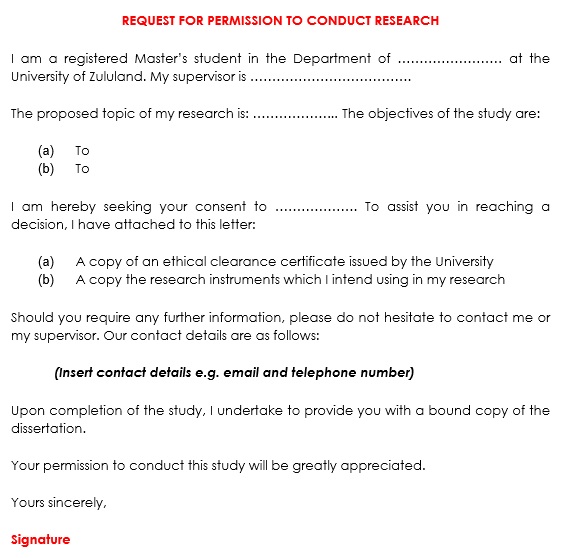 request for permission to conduct research