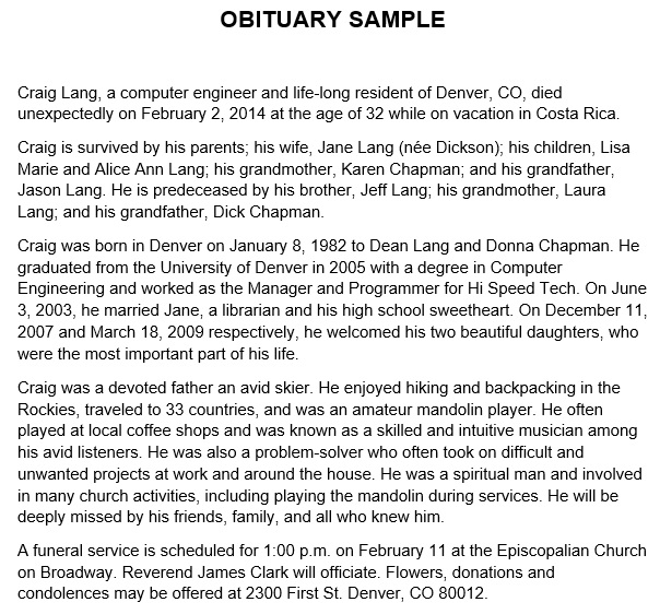 sample obituary wording