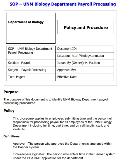 sop payroll procedure template