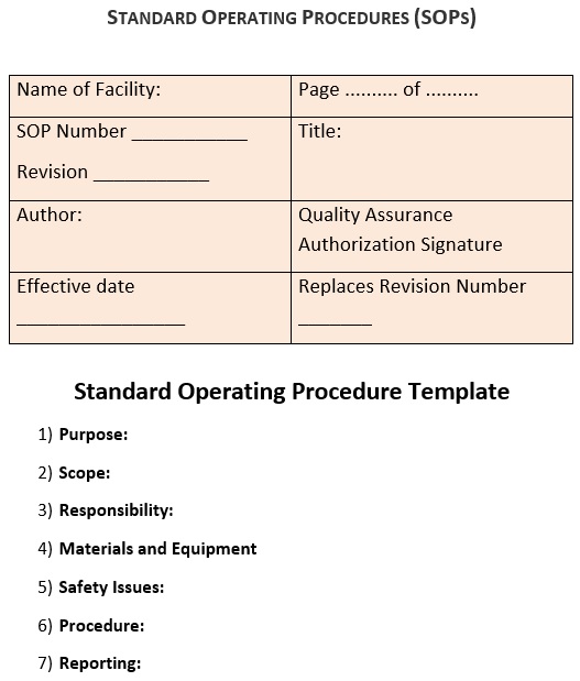 sop standard operating procedure template