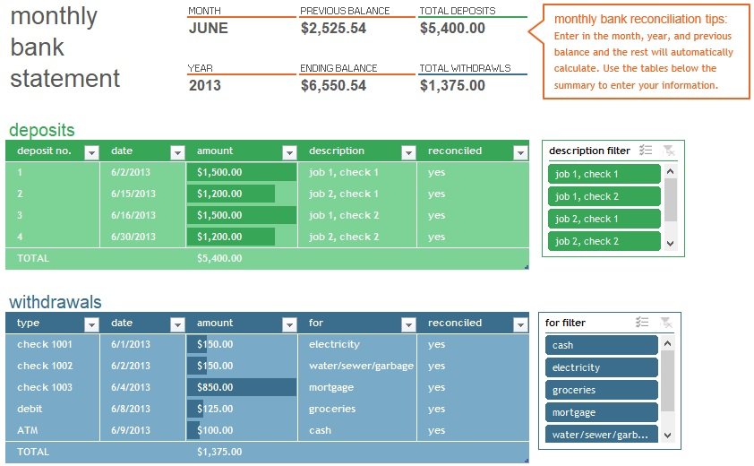 bank statement template excel 1