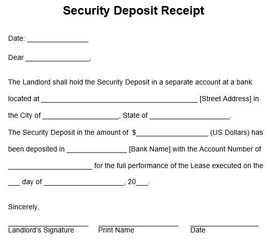 deposit receipt sample