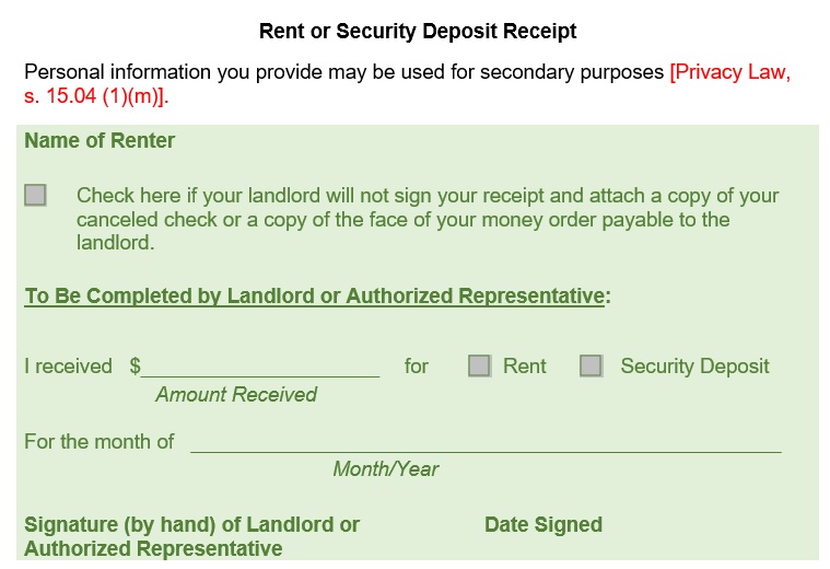 rent security deposit receipt template