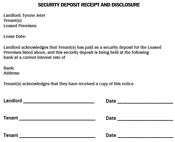 security deposit receipt and disclosure template