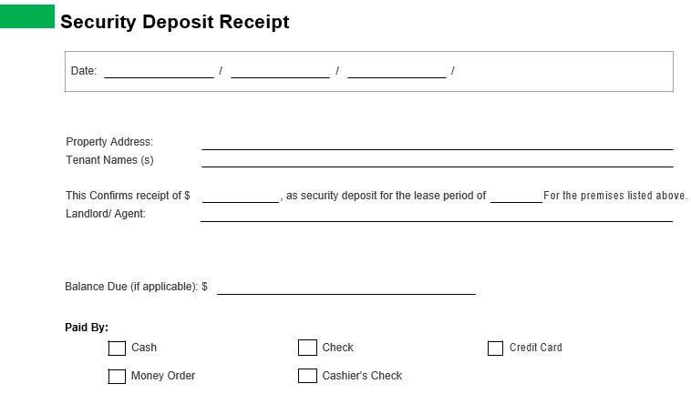 security deposit receipt template