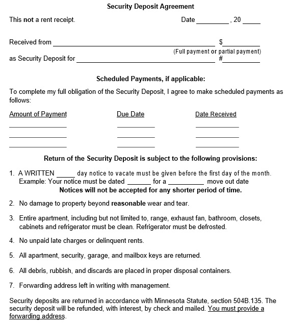 simple deposit agreement template