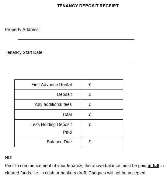 tenancy deposit receipt template