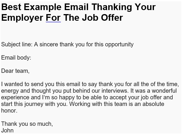 best example email thanking your employer for the job offer