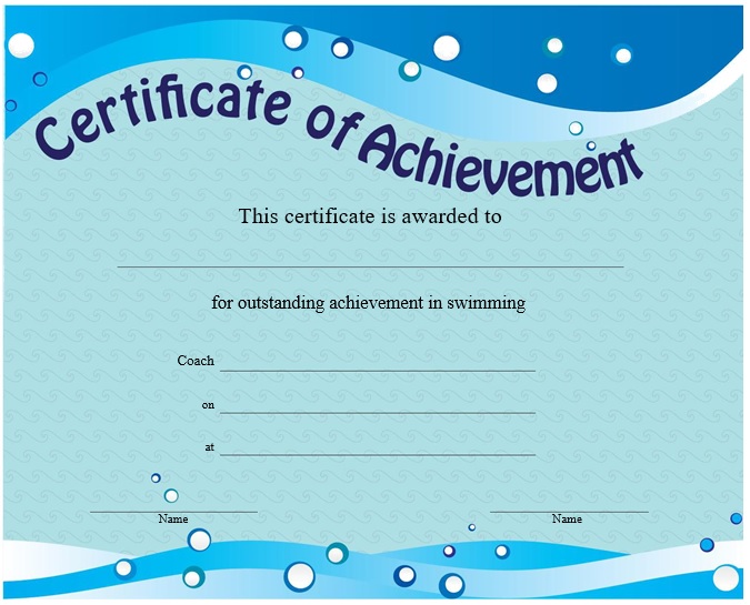 certificate for outstanding achievement in swimming