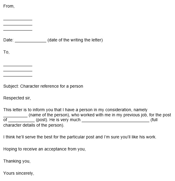 character reference letter for previous job from friend