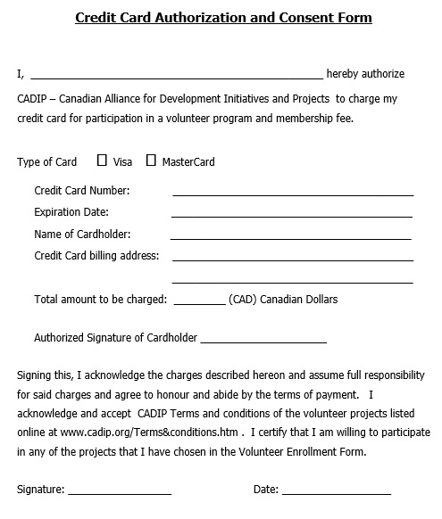credit card authorization and consent form