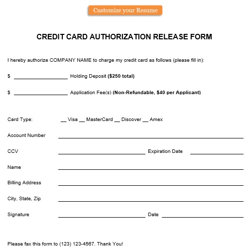 credit card authorization release form