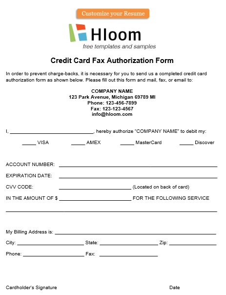 credit card fax authorization form