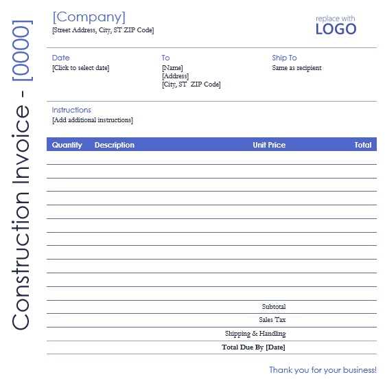 fillable construction invoice template