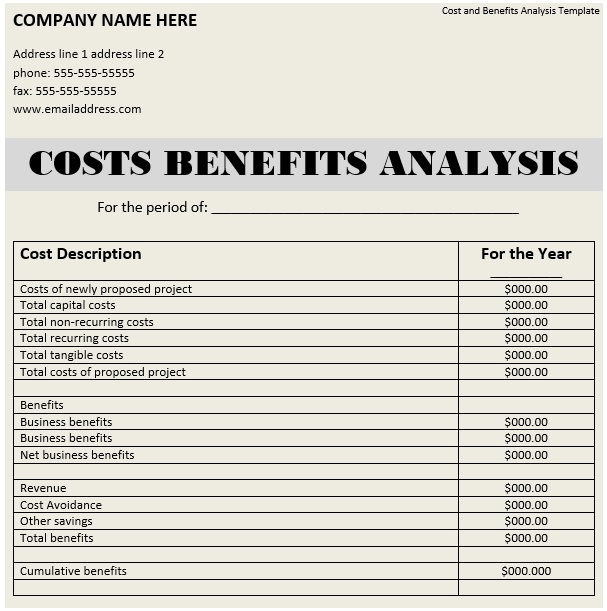 free cost benefit analysis template 10