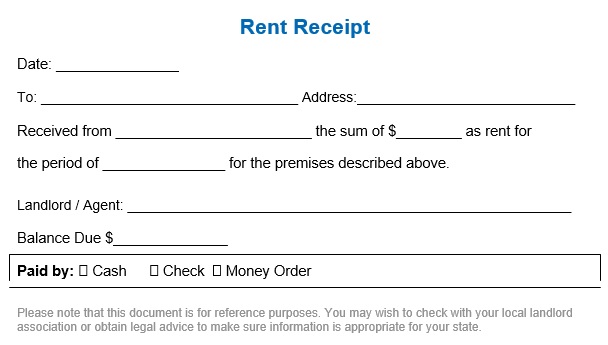 free rent receipt template 9