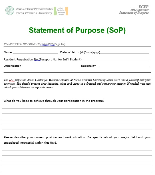 free statement of purpose example