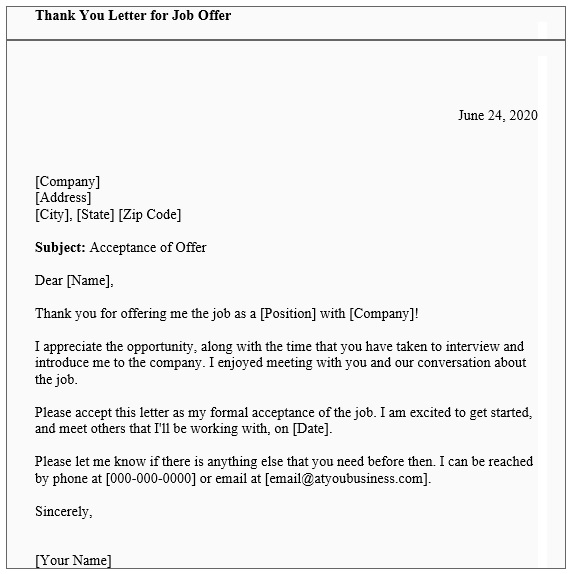 free thank you letter for job offer 7