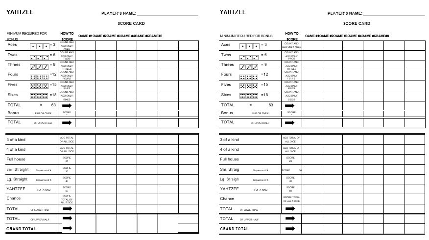 20 free printable yahtzee score sheets cards excel word best