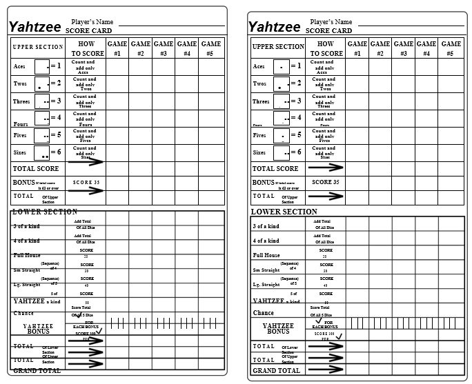 20 free printable yahtzee score sheets cards excel word best collections