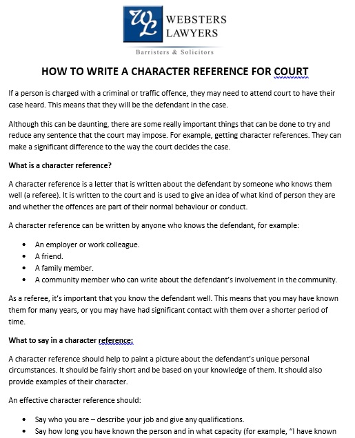 how to write a character reference for court