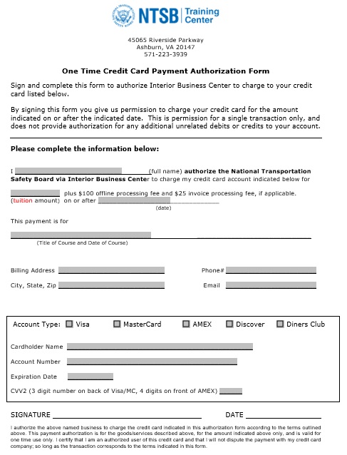 one time credit card payment authorization form
