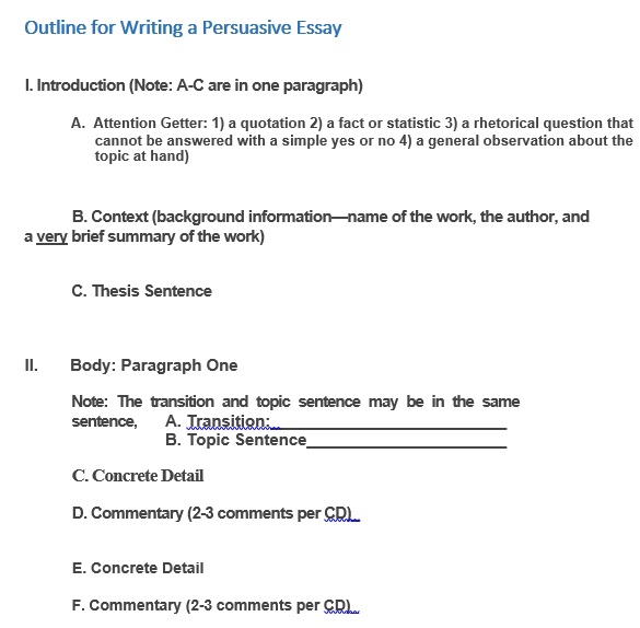outline for writing a persuasive essay