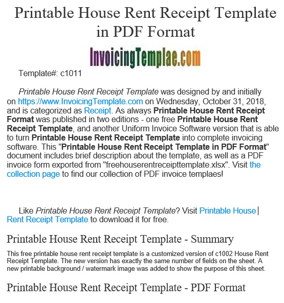 printable house rent receipt template