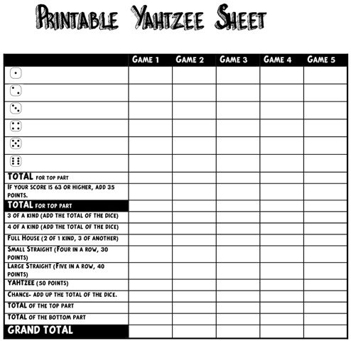 printable yahtzee score sheet 11