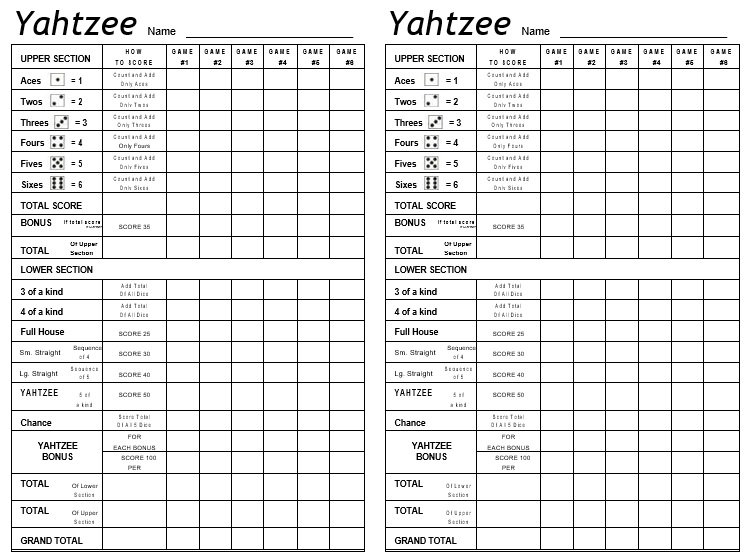 20 free printable yahtzee score sheets cards excel word best