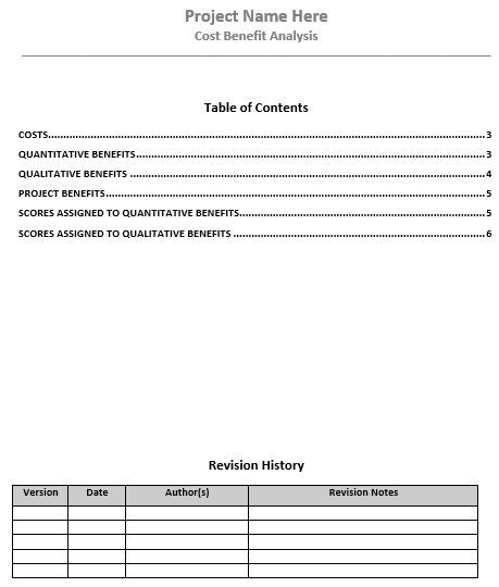 project cost analysis template