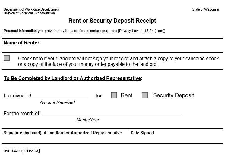rent or security deposit receipt template