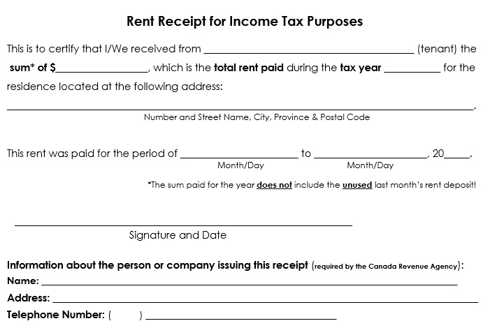 rent receipt for income tax purposes